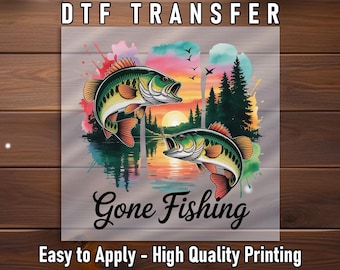 Bass Fishing DTF Transfer: Lake Sunset Scene Shirt Design