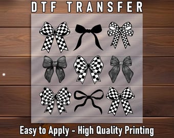 Checkered Bows DTF Transfer: Iron-On DIY Designs