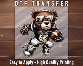 Football Bear DTF Transfer, Sports Apparel Design, Ready to Press