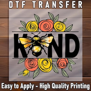 Floral Bee DTF Transfer, Sunflower Honey Bee Art, Boho Nature Iron On, DIY Shirt Print, Ready to Press, Aesthetic Design