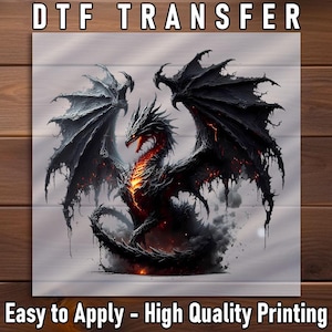 Dark Fantasy Dragon DTF Transfer, Fiery Wings and Gothic Style