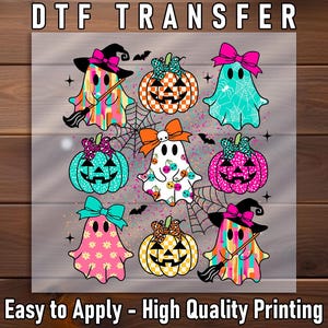 Colorful Ghost Pumpkin DTF Transfer: Halloween Shirt Decal