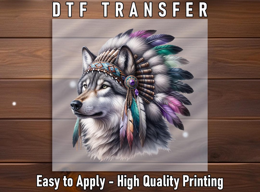 Wolf Headdress DTF Transfer, Native Feather Design, Tribal Art Iron-on ...