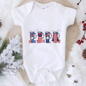 a white bodysuit with a patriotic design on it