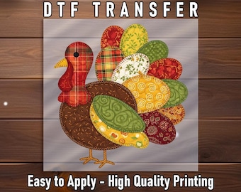 Patchwork Turkey DTF Transfer, Fall Harvest Apparel Ready To Press Shirt Design