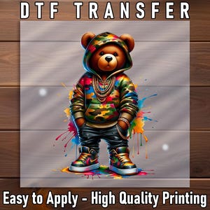 Urban Bear Dtf Transfer, Hip Hop Style Hoodie Bear with Chains and Drips, Street Style Shirt Print, Ready To Press