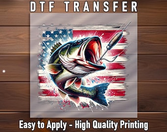 American Flag Bass DTF Transfer: Fishing Iron-On Print