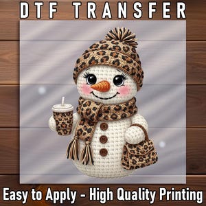 Crochet-Look Leopard Snowman DTF Transfer: Winter Christmas Shirt