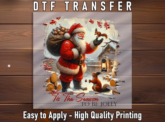 Santa Woodland DTF Transfer, Holiday Festive Apparel Print Ready To Press Iron On