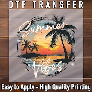Vintage Summer Vibes Dtf Transfer, With Palm Trees And Sunset Scene, Ready To Press Beach Shirt For Vacay Tropical DIY Apparel