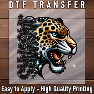 Jaguars DTF Transfer: Leopard Mascot, Diamond Accents - Ready To Press