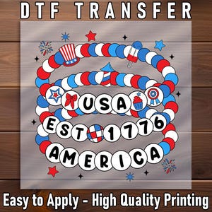 USA EST 1776 DTF Transfer: Patriotic Beaded Design