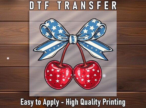 Patriotic Cherry DTF Transfer: USA Flag Bow, Summer Shirt Art