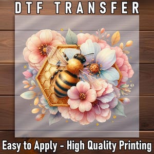 Honey Bee DTF Transfer, Golden Honeycomb with Soft Pastel Flowers, Ready to Press DIY Shirt for Nature and Garden Lovers