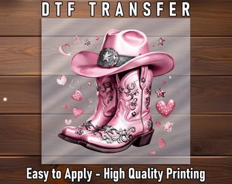 Pink Cowgirl Boots & Hat DTF Transfer: Western Rodeo Shirt Design