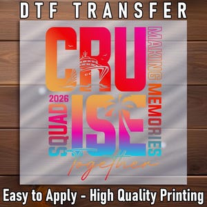 2026 Cruise Squad DTF Transfer: Tropical Sunset Vacation Apparel image 1