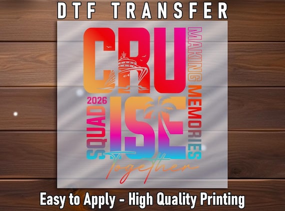 2026 Cruise Squad DTF Transfer: Tropical Sunset Vacation Apparel