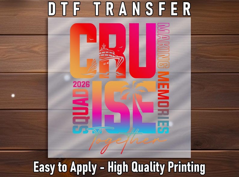 2026 Cruise Squad DTF Transfer: Tropical Sunset Vacation Apparel image 1