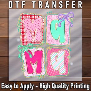 Mama Letter Blocks DTF Transfer: Valentine Patchwork Style Shirt Decal Ready to Press