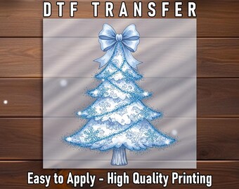 Blue Christmas Tree Winter Bow DTF Transfer, Holiday Seasonal Apparel Ready To Press Shirt
