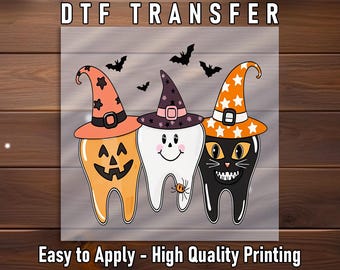 Spooky Teeth Halloween DTF Transfer, Witch Pumpkin Dental Squad Iron On
