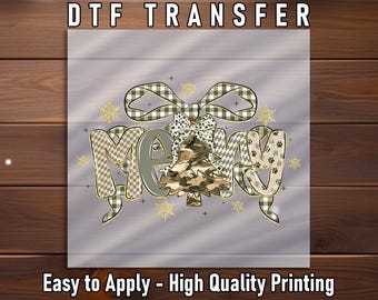Camo Tree Merry Christmas Bow DTF Transfer, Holiday Apparel Print Ready To Press