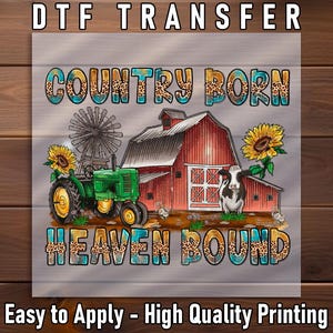 Country Barn Cow Tractor DTF Transfer: Western Shirt Design