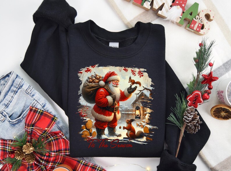 a black shirt with a santa clause on it