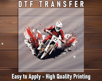 Red Motocross DTF Transfer: Racer Iron-On Design