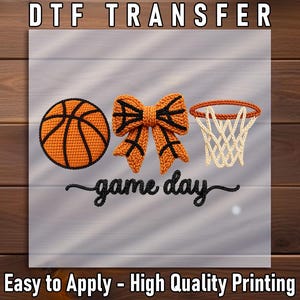 Basketball Bow Game Day DTF Transfer: Knit Look Sports Shirt Decal Ready to Press