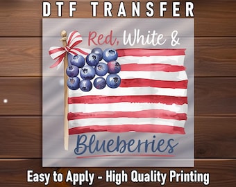 Blueberry Flag DTF Transfer: Red White Patriotic Shirt Decal Ready to Press