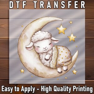 Sleeping Baby Lamb Moon DTF Transfer, Nursery Star Blanket