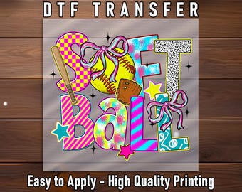 Colorful Softball Design DTF Transfer: Game Day Iron-On