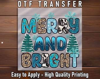 Blue Leopard Christmas Tree DTF Transfer, Holiday Apparel Print Ready To Press