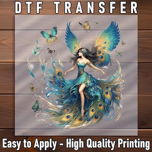 Peacock Fairy DTF Transfer: Elegant Fantasy Shirt Art