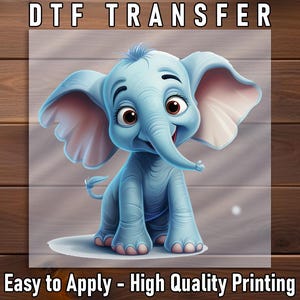 Blue Elephant DTF Transfer: Baby Jungle Animal Iron-On