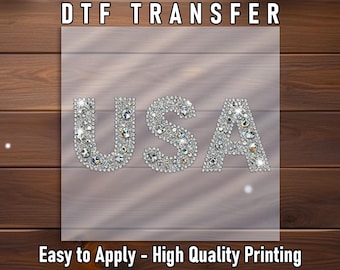 USA Rhinestone Style DTF Transfer: Patriotic Iron-On for Shirts