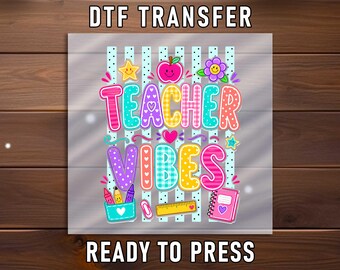 Retro Teacher Vibes DTF Transfer, Bright Classroom Print