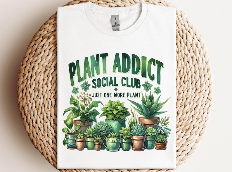 a white t - shirt with a plant advertisement on it