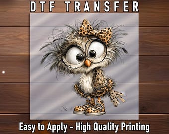 Cartoon Owl Leopard Print Bow Glasses DTF Transfer: Teacher Fall Shirt Design