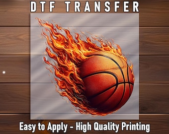 Flaming Basketball DTF Transfer – Sports Shirt Decal for Players
