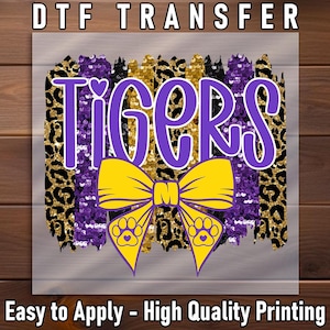 Tiger Mascot DTF Transfer, Cheer Spirit Bow Leopard Pattern Print Supply