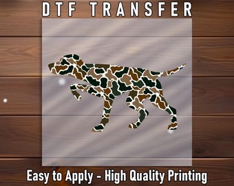 Hunting Dog Military Style Silhouette DTF Transfer: Rustic Shirt Design