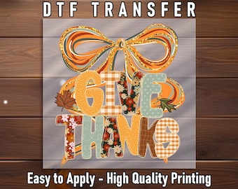 Give Thanks Boho Pumpkin DTF Transfer, Autumn Floral Bow Shirt Press Tee Transfer