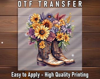 Floral Cowboy Boots DTF Transfer: Western Wildflower Design