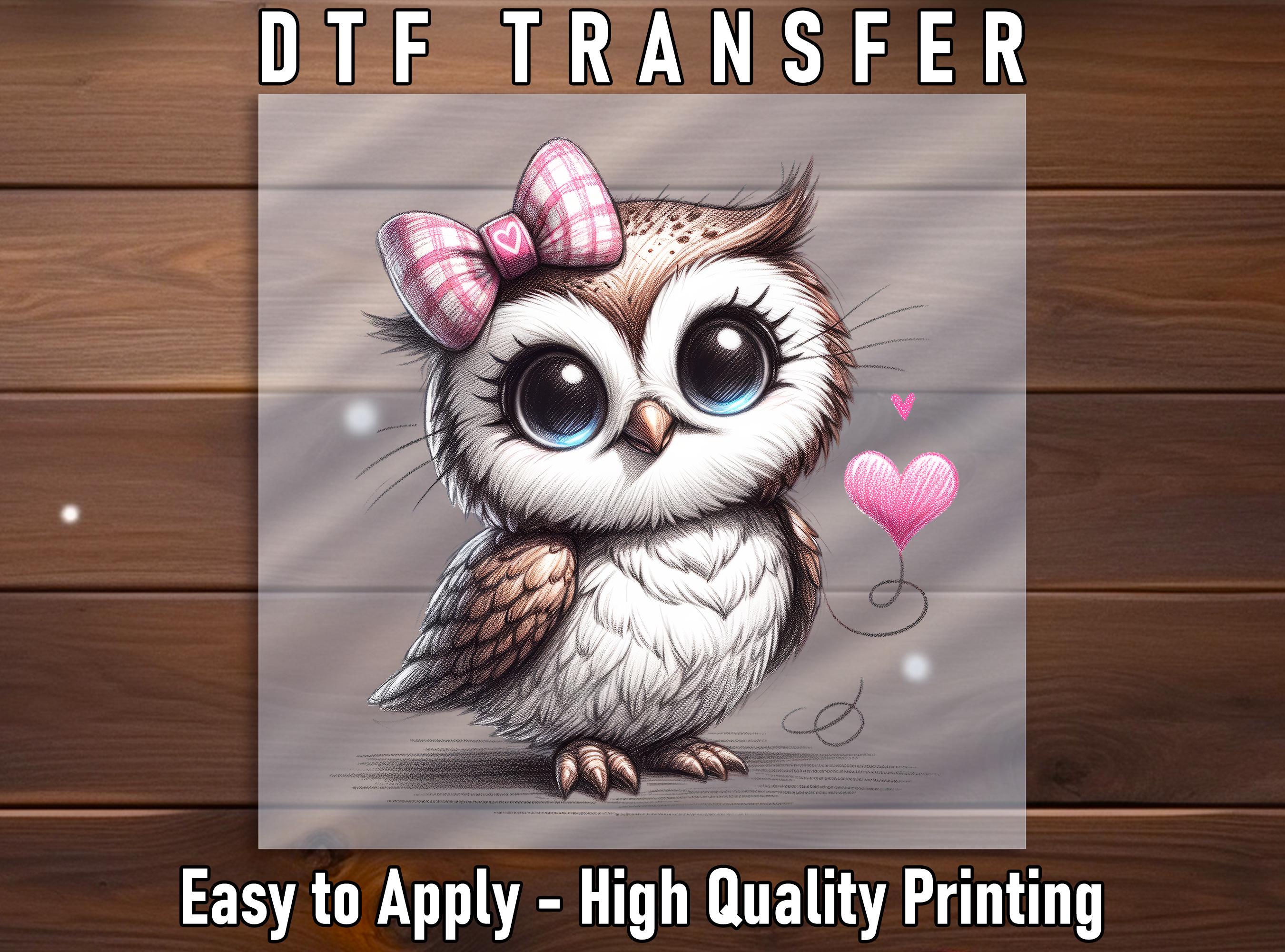 Adorable Owl DTF Transfer: Pink Heart Balloon, DIY Iron-On