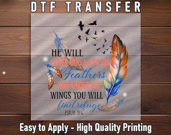 Christian Bible Verse Transfer: Feather Design - Psalm 91 4