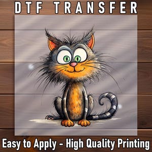 Crazy Cat DTF Transfer, Funny Wide-Eyed Cartoon Kitty, Whimsical Pet Lover Shirt Design, Ready To Press Cat Lover Art