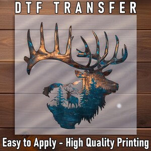 Forest Scene Deer DTF Transfer, Bold Antler Silhouette Design, Ready to Press, DIY Craft and Apparel Decoration, Perfect for Nature Lovers