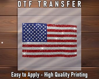 USA Flag DTF Transfer: Sparkle Rhinestone Look, Patriotic Shirt Design